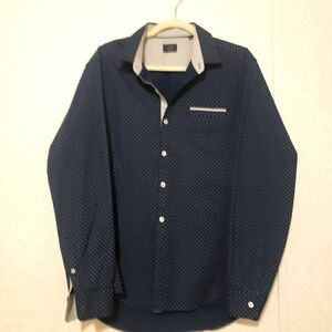 7 DIAMONDS ..NAVY BLUE...LONG SLEEVE BUTTON UP SHIRT...SIZE:L